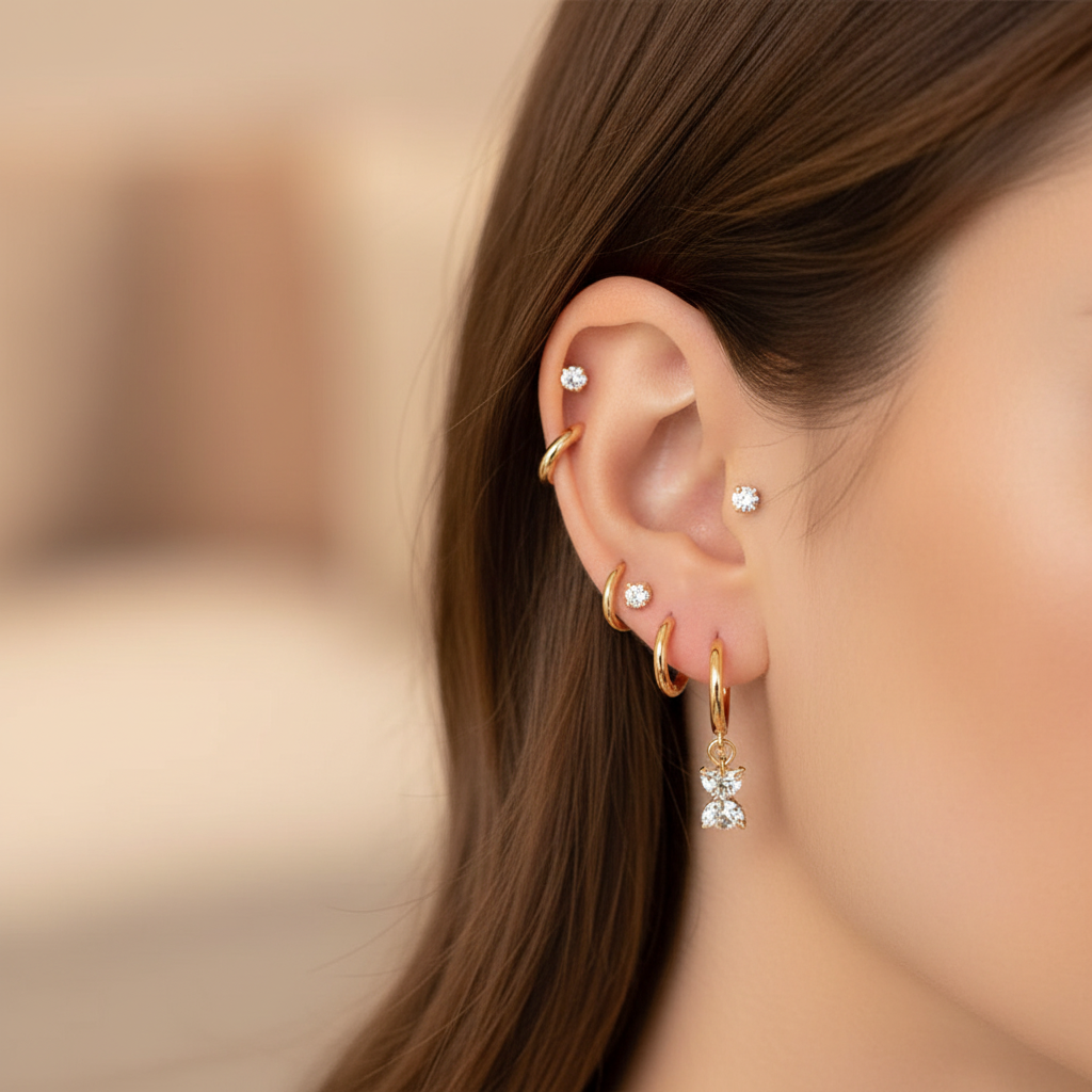 3-Pair Mix Rhinestone Cross Blossom Earring Set - Gold & Silver Hoop & Stud Multi-Pack ER39886