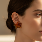 Artisanal Stone Sculpt Orchid Statement Earrings - Elegant Floral Jewelry (ER39962)