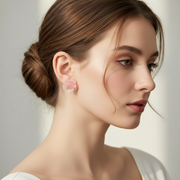 Elegant Spray Pearlized Rose Stud Earrings - Set of 4 Shimmering Floral Styles (ER39992)
