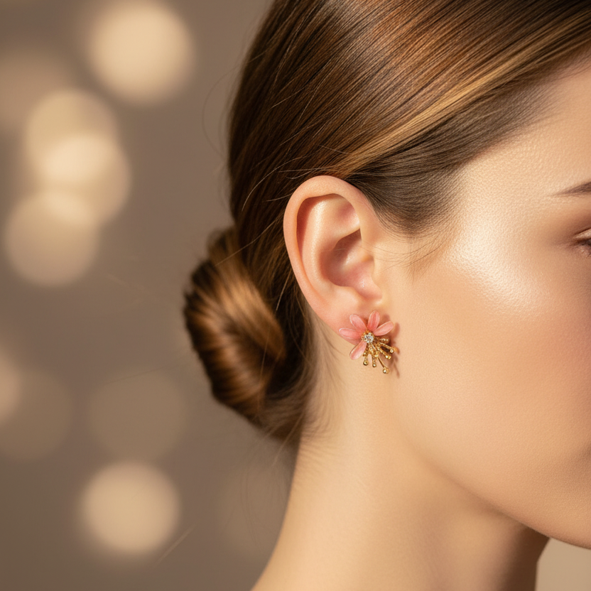 Glass Daisy Spark Earring Pack – Pack of 12 Floral Stud Earrings - 4 Styles (ER40124)