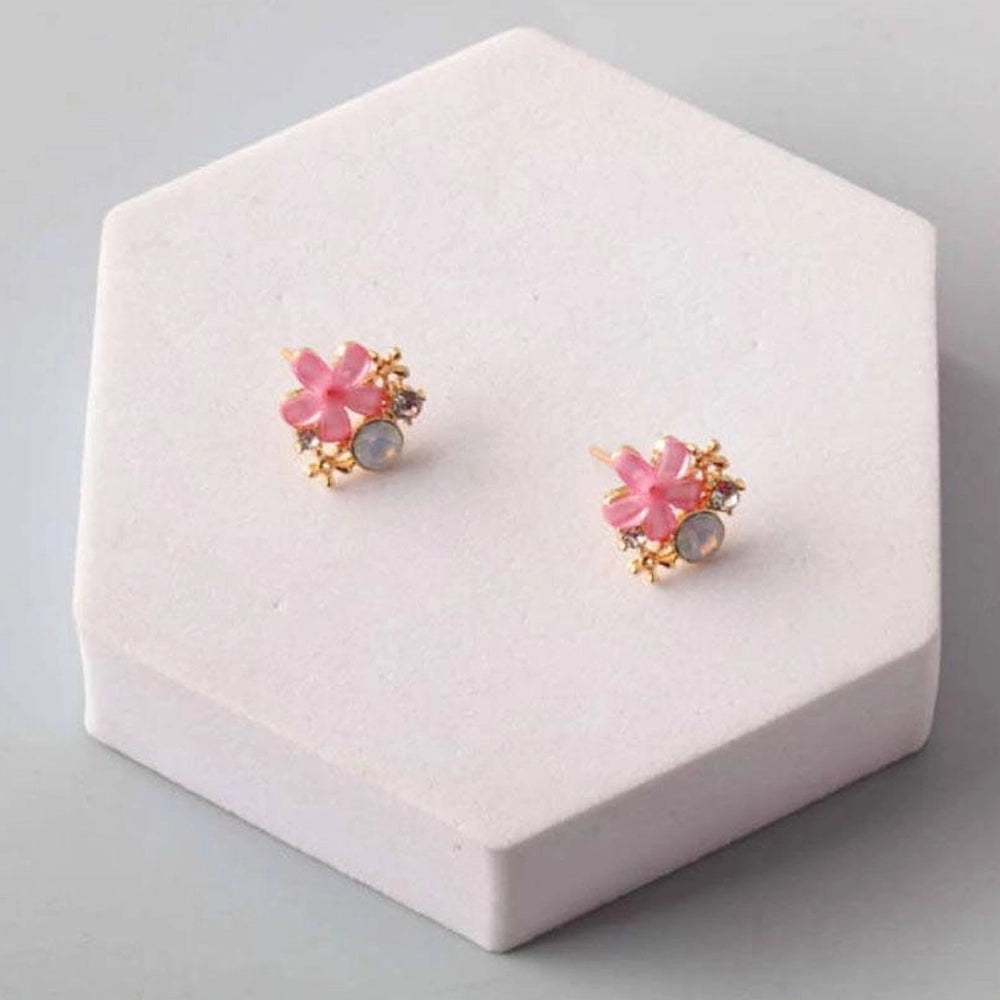 Dainty Floral Rhinestone Cluster Post Earrings - Sweet Spring Blossom Studs (ER40125)