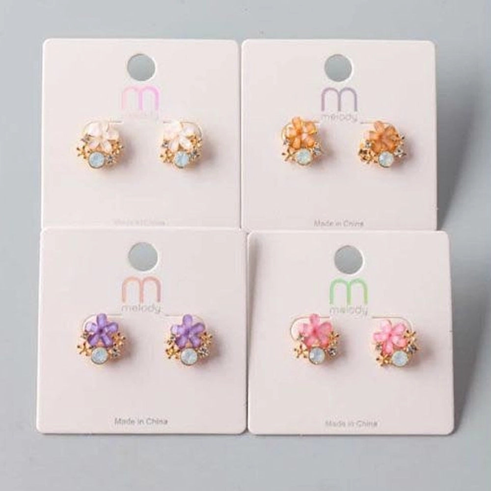 Dainty Floral Rhinestone Cluster Post Earrings - Sweet Spring Blossom Studs (ER40125)
