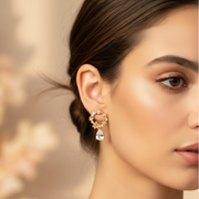 Vintage-Style Floral Wreath Crystal Teardrop Earrings – Gold Tone (ER40129)