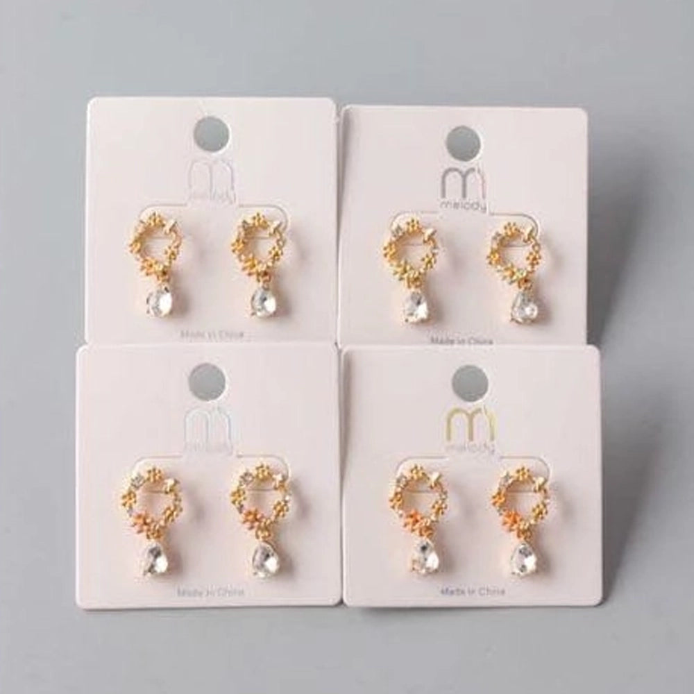 Vintage-Style Floral Wreath Crystal Teardrop Earrings – Gold Tone (ER40129)