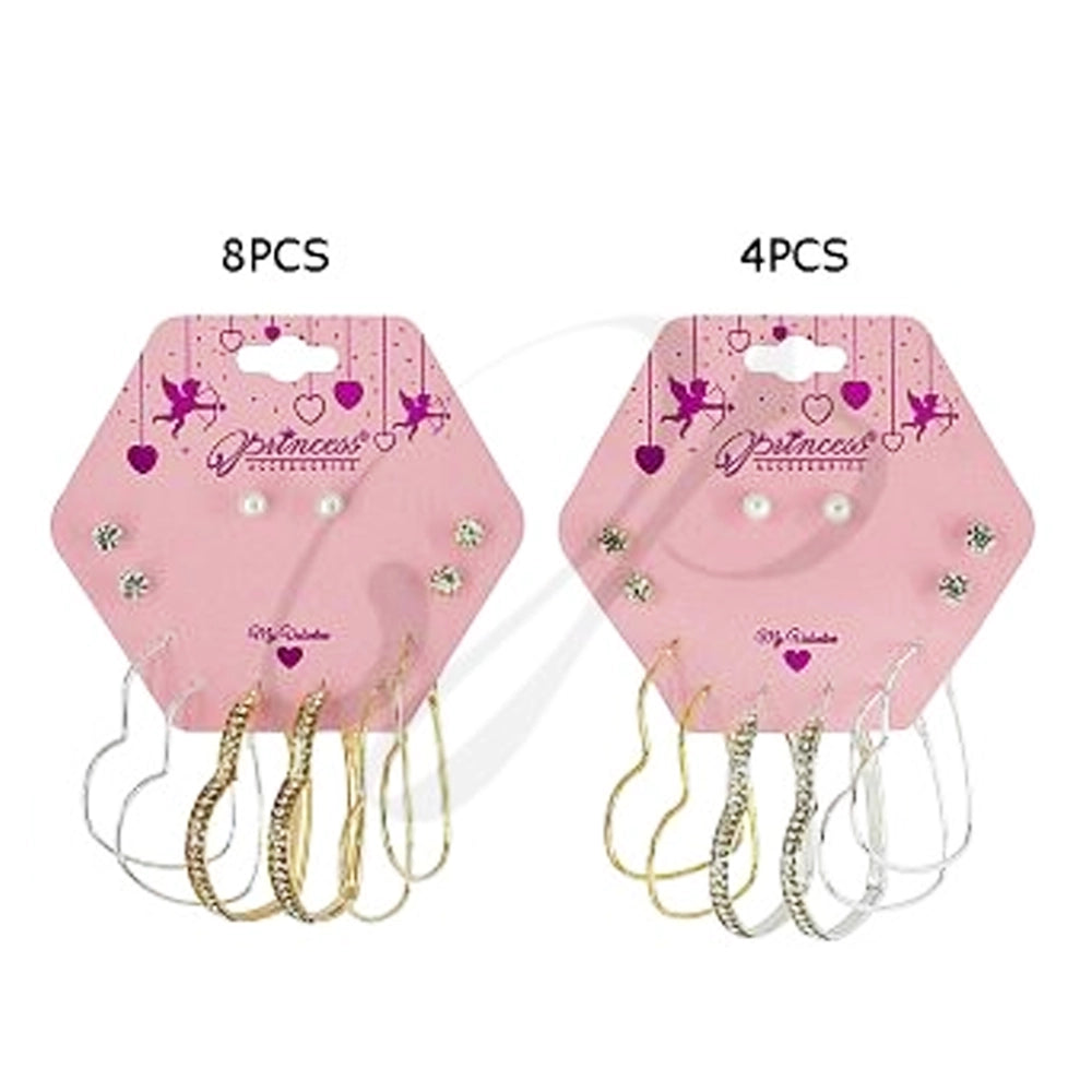 Valentine’s Heart & Stud Earring Set – Gold & Silver Tone (Multi-Pack) (ERH-3086GS)