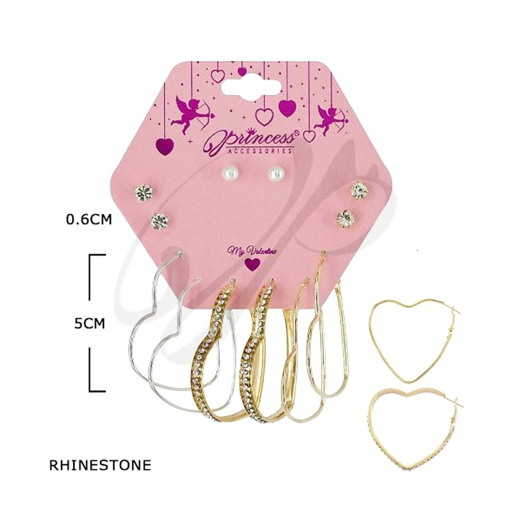 Valentine’s Heart & Stud Earring Set – Gold & Silver Tone (Multi-Pack) (ERH-3086GS)
