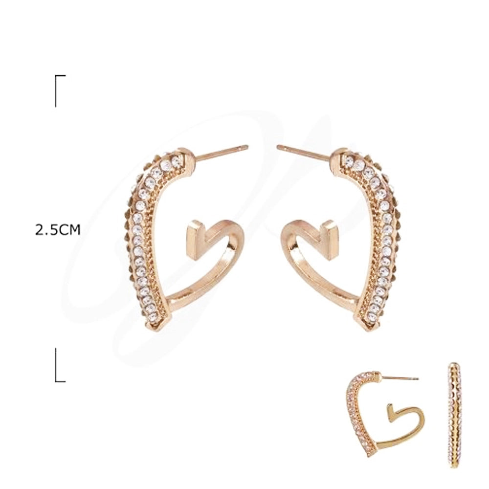 Elegant Crystal Heart-Shaped Open Hoop Earrings (ERH-3274GS)
