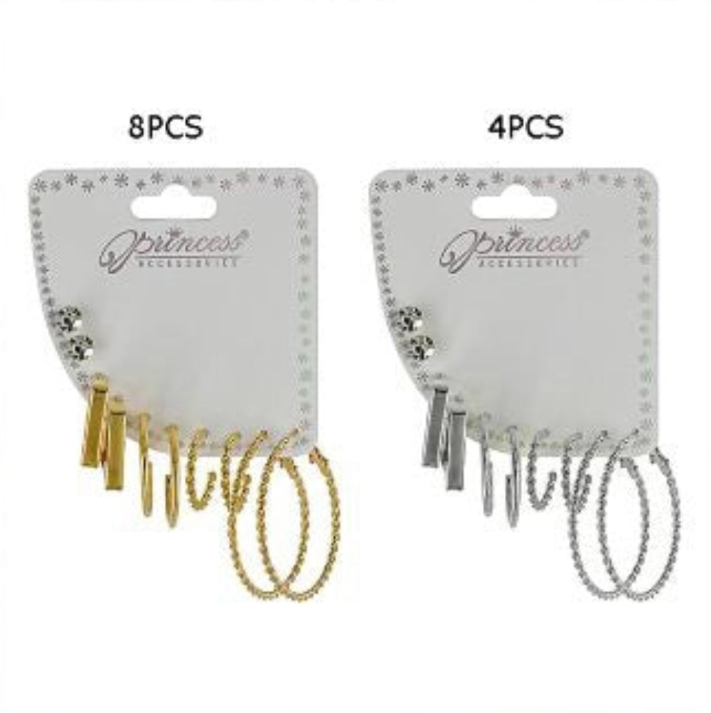 6-Pair Earring Set - Gold & Silver Textured Hoops, Bar Studs, and Rhinestones (ERH-3280GS)