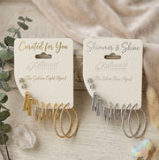 6-Pair Earring Set - Gold & Silver Textured Hoops, Bar Studs, and Rhinestones (ERH-3280GS)