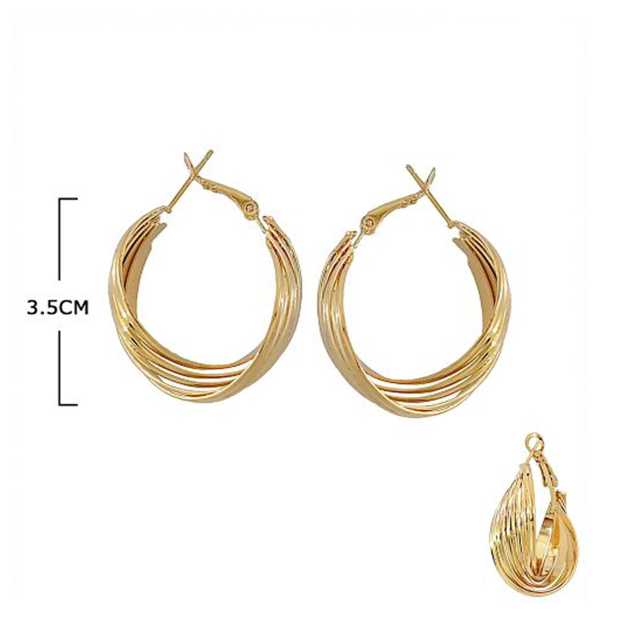 Twisted Multi-Strand Hoop Earrings - 3.5cm High-Polish Fashion Jewelry (ERH-5143GS)