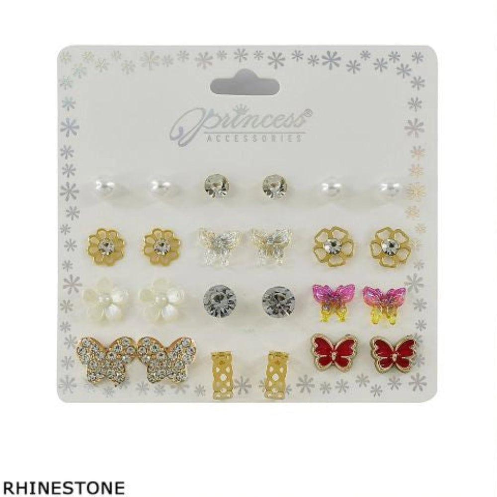 Rhinestone & Enamel Butterfly Earring Set – 9 Pairs (ERM-1164M)