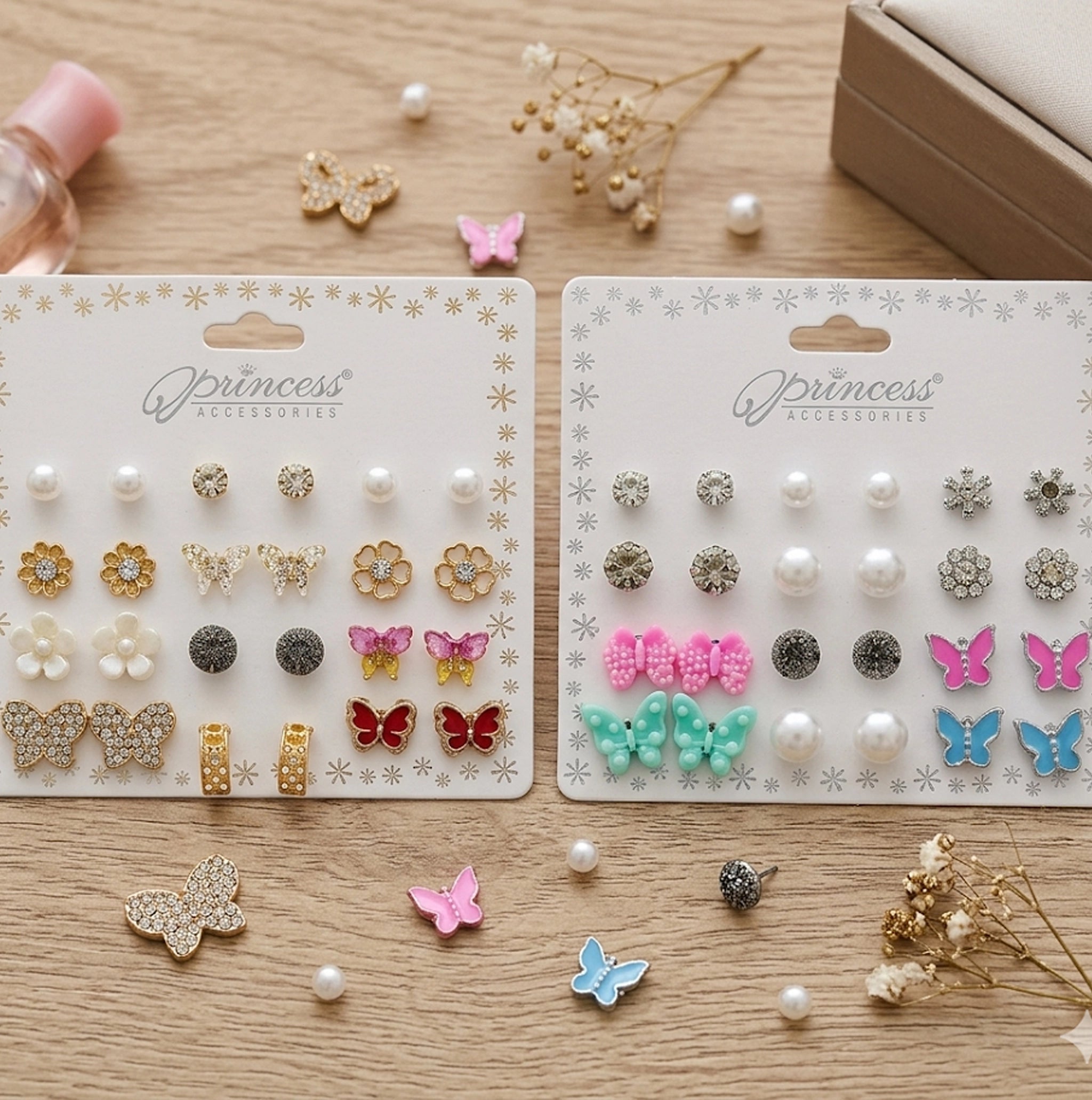 Rhinestone & Enamel Butterfly Earring Set – 9 Pairs (ERM-1164M)