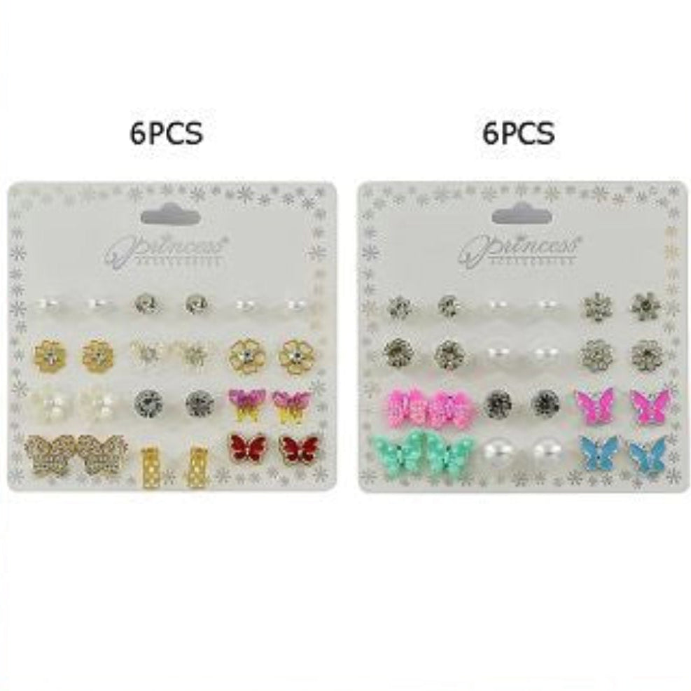 Rhinestone & Enamel Butterfly Earring Set – 9 Pairs (ERM-1164M)