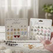 12-Pair Girls’ Stud Earring Set – Princess Accessories Cute Character, Pearl, & Rhinestone Variety Pack (ERM-1165M)