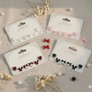 Velvet Heart, Pearl & Bow Stud Earring Set