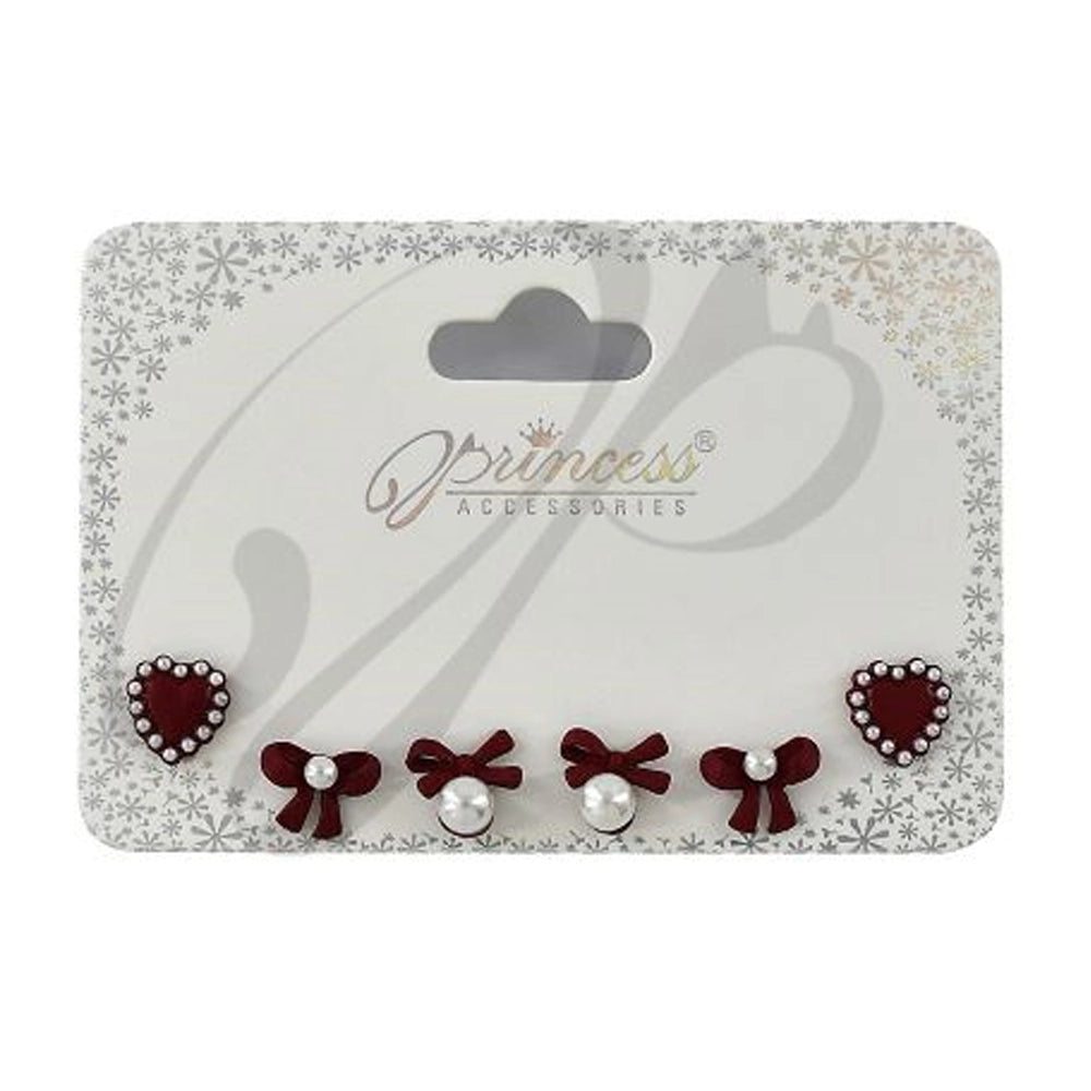 Velvet Heart, Pearl & Bow Stud Earring Set