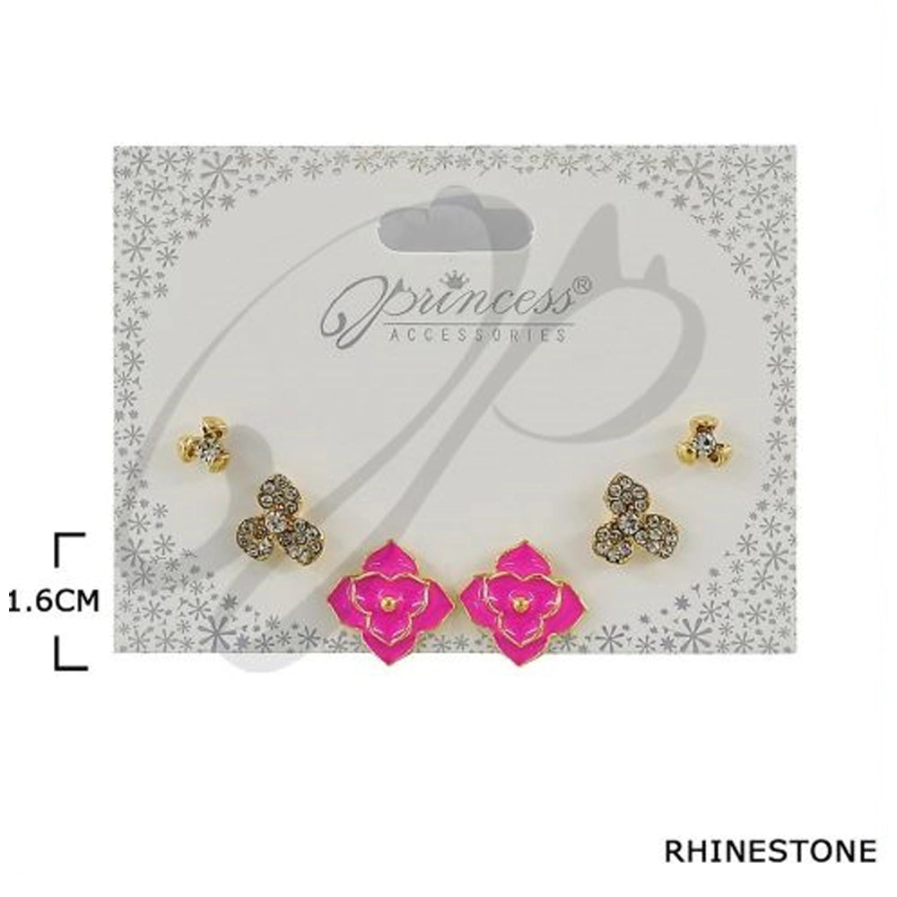 Floral Rhinestone Earring Set (3 Pairs) (ERM-3292K)