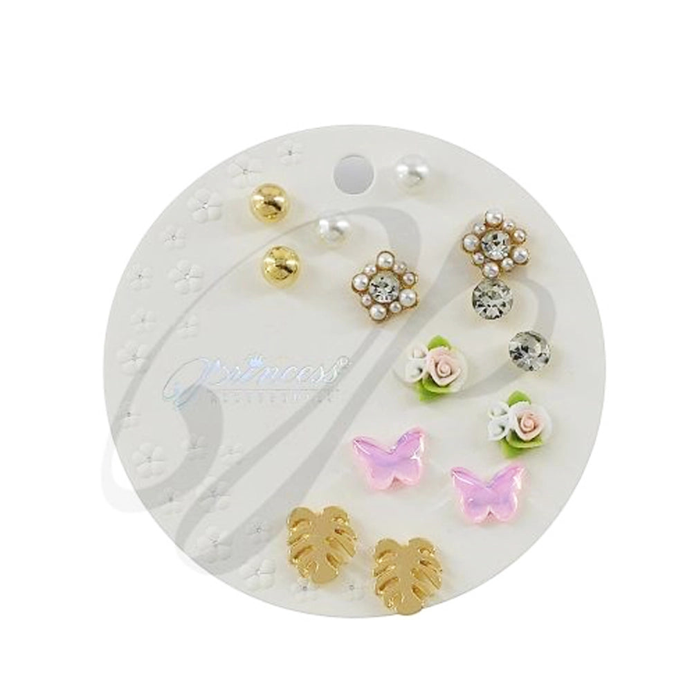 Multi-Pair Earring Set – Botanical & Butterfly Theme (ERM-3299K)