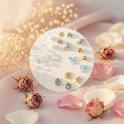 6-Pair Earring Set – Cute Butterfly, Rose, Pearl, and Rhinestone Stud Earring Pack for Girls and Teens (ERM-3303K)