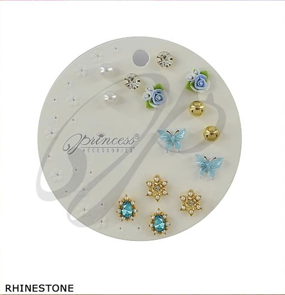 6-Pair Earring Set – Cute Butterfly, Rose, Pearl, and Rhinestone Stud Earring Pack for Girls and Teens (ERM-3303K)