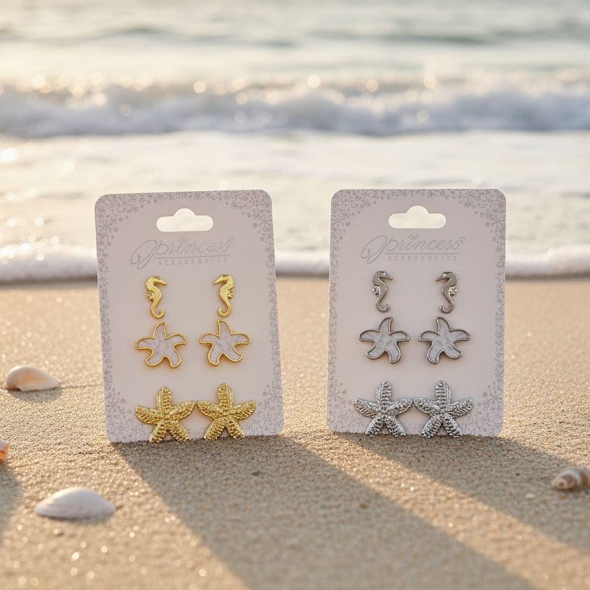 Here is an SEO-optimized product description for the item shown in image_b3da47.jpg, designed to maximize search visibility and drive conversions.  Princess Accessories Ocean Theme Stud Earrings Set (3 Pairs) (ERM-3320S)
