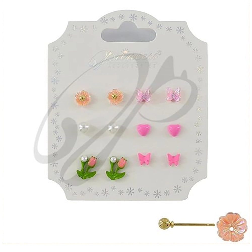6-Pair Earring Set – Floral, Butterfly, and Heart Studs (ERM-5764M)