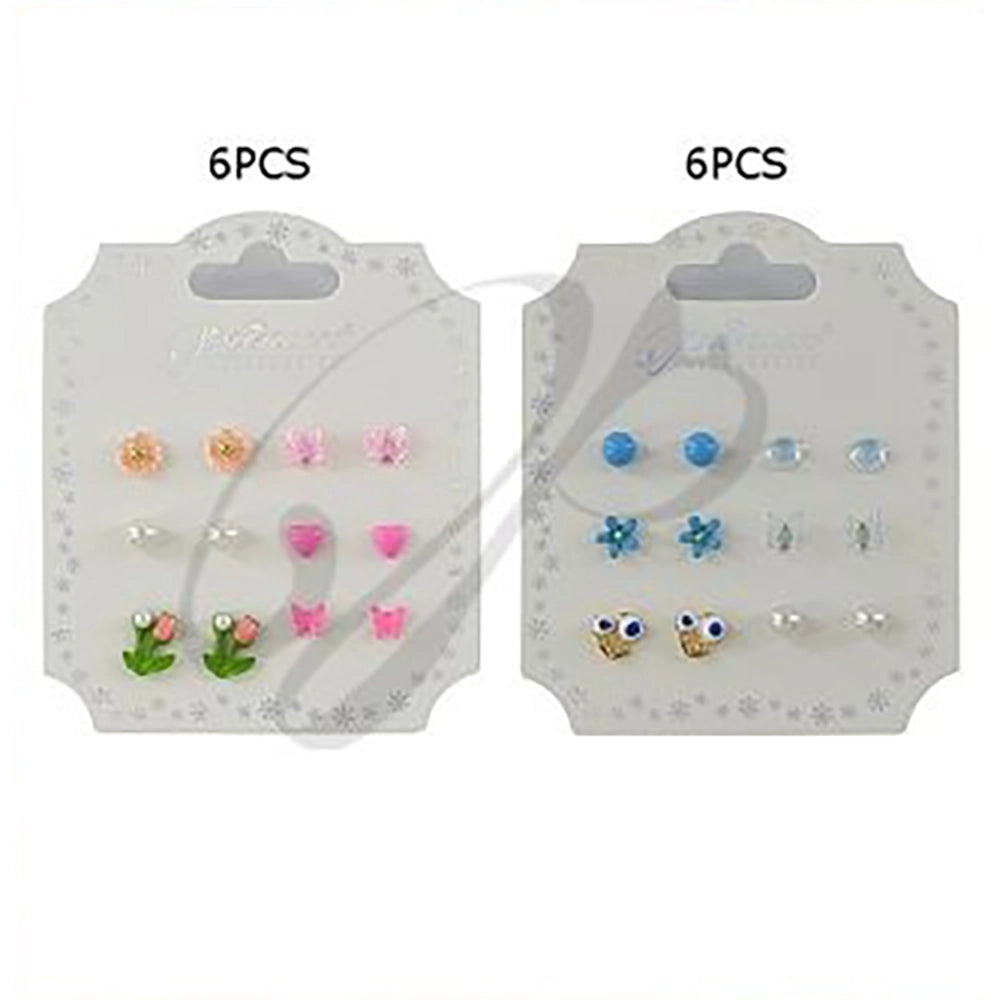 6-Pair Earring Set – Floral, Butterfly, and Heart Studs (ERM-5764M)