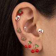 Sweet Cherry Stud Earring Set | 3 Pairs of Kawaii Fruit Jewelry | Red Rhinestone & Heart Studs for Kids and Teens