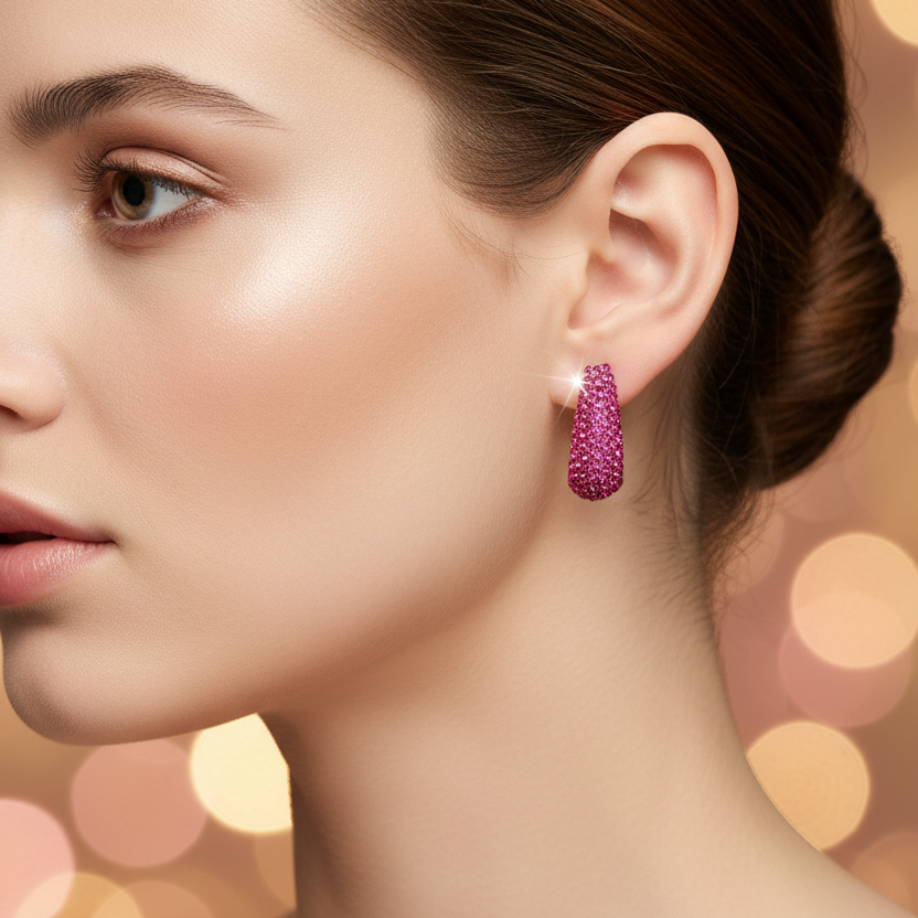 Rhinestone Hoop Earrings – 2.5cm Sparkling Teardrop Design (ES-10831GS)