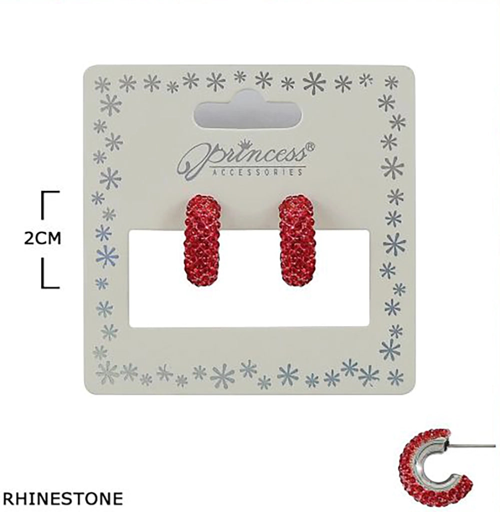 Sparkling Rhinestone C-Hoop Earrings for Girls and Teens – 2cm Mini Crystal Stud Hoops, Multi-Color Pack (ES-10832GS)