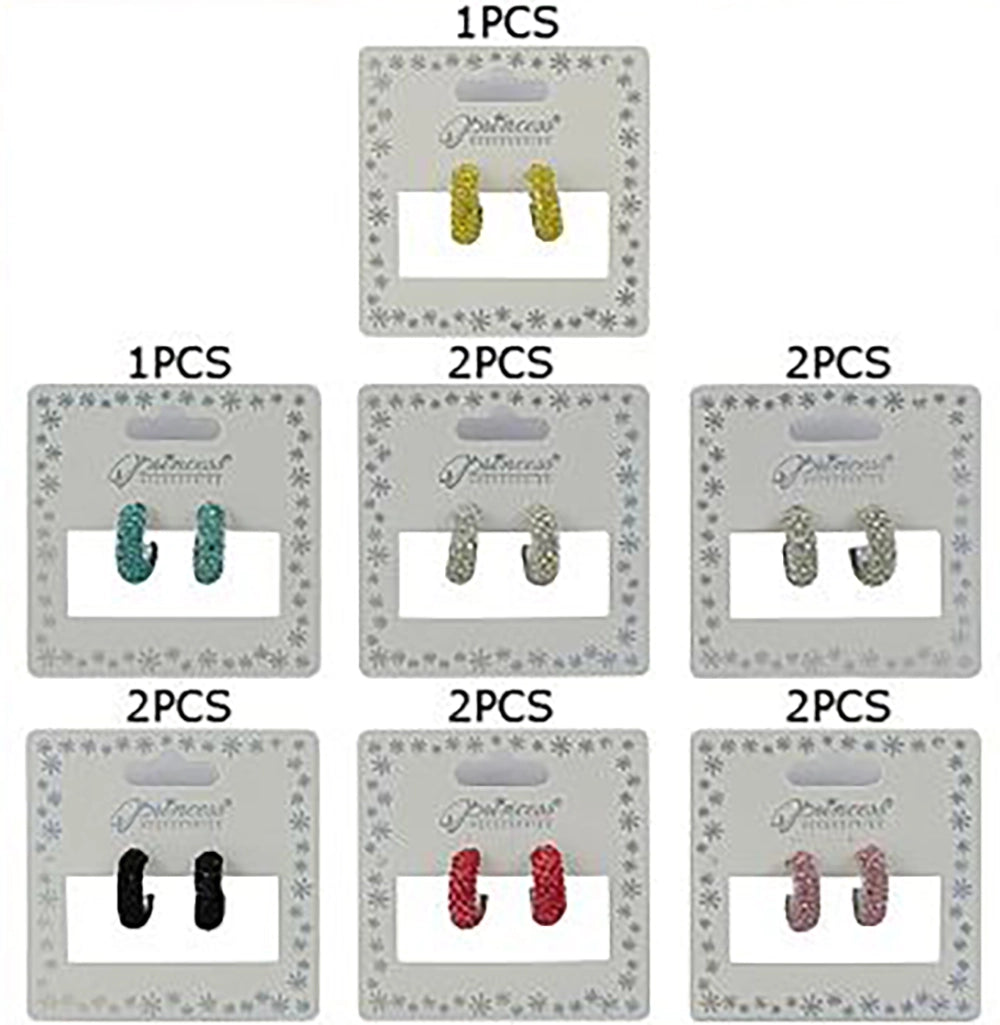 Sparkling Rhinestone C-Hoop Earrings for Girls and Teens – 2cm Mini Crystal Stud Hoops, Multi-Color Pack (ES-10832GS)