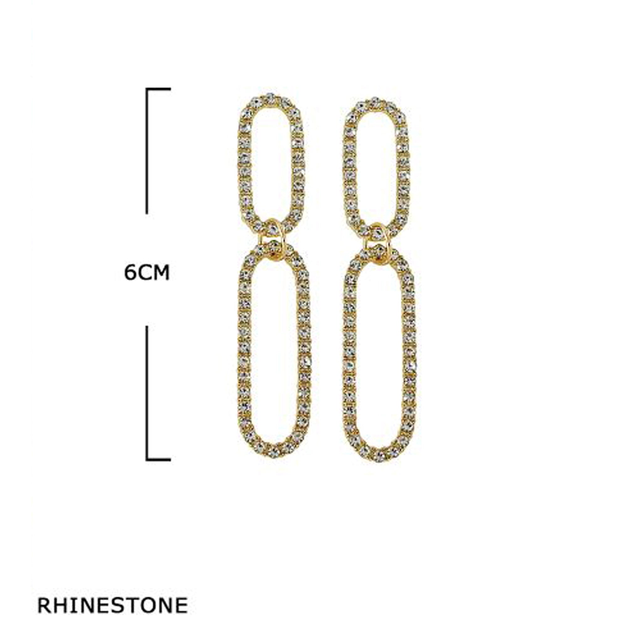 Sparkle in Style: Elegant Rhinestone Pave Double Link Drop Earrings (ES-1122GS)