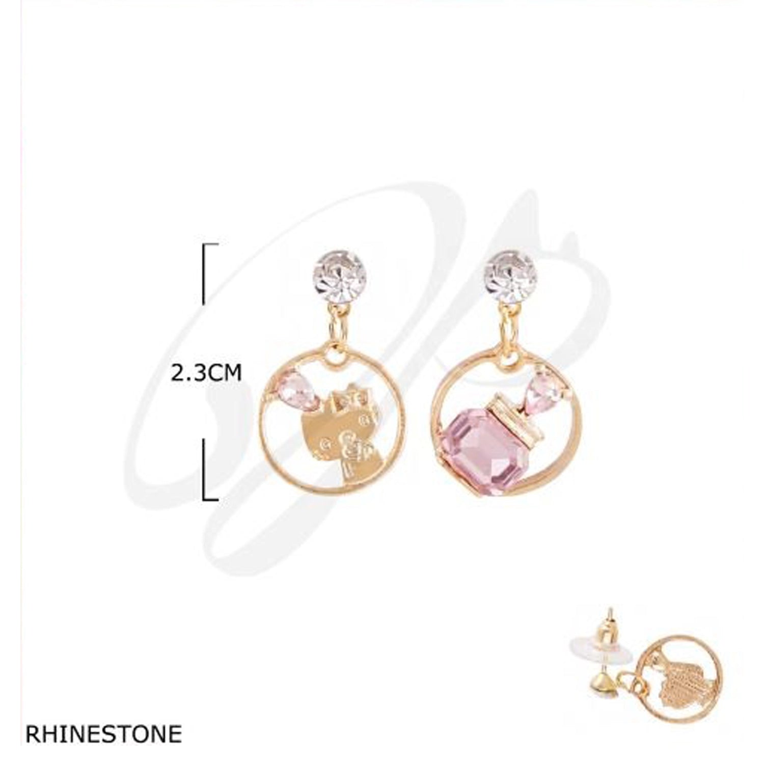 Charming Pink Rhinestone Charm Drop Earrings - Elegant Circular Dangle (ES-1148GS)