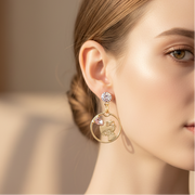 Charming Pink Rhinestone Charm Drop Earrings - Elegant Circular Dangle (ES-1148GS)