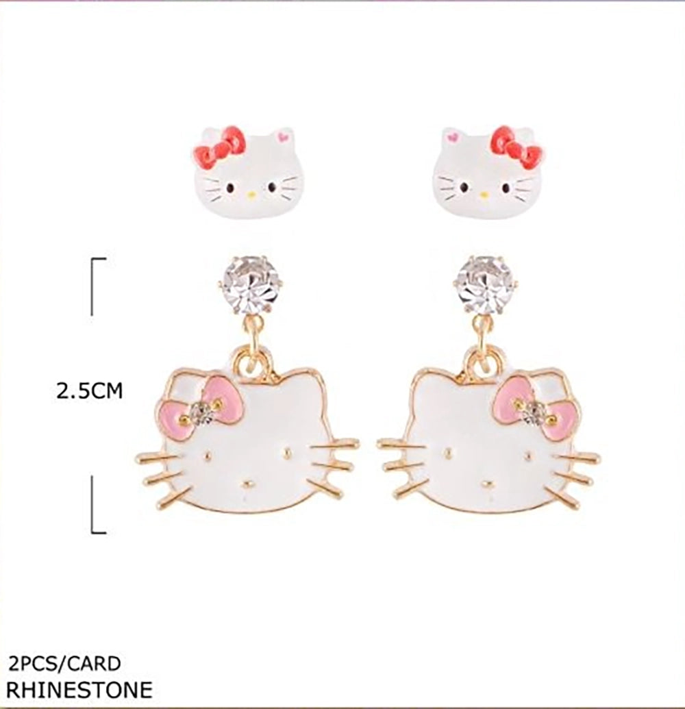 Cute Cartoon Character Enamel Stud and Dangle Earring Set – Animal Face Fashion Earrings for Girls and Teens (ES-1150M)