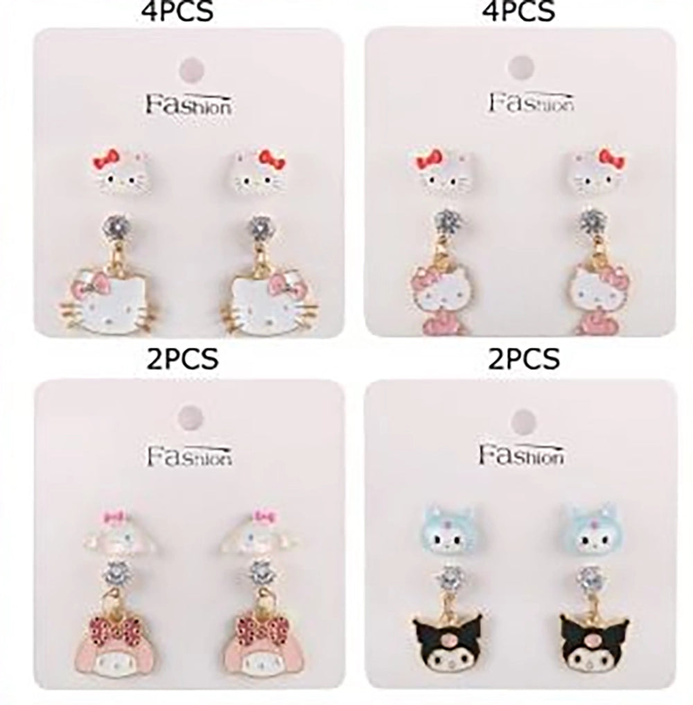 Cute Cartoon Character Enamel Stud and Dangle Earring Set – Animal Face Fashion Earrings for Girls and Teens (ES-1150M)
