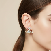 Vintage-Inspired Rhinestone Orb Stud Earrings – Elegant Saturn Design in Gold & Silver Finish (ES-30217GS)