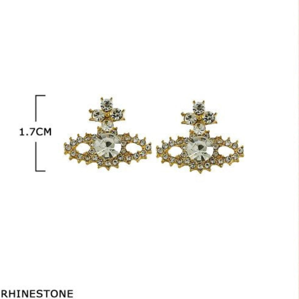 Vintage-Inspired Rhinestone Orb Stud Earrings – Elegant Saturn Design in Gold & Silver Finish (ES-30217GS)