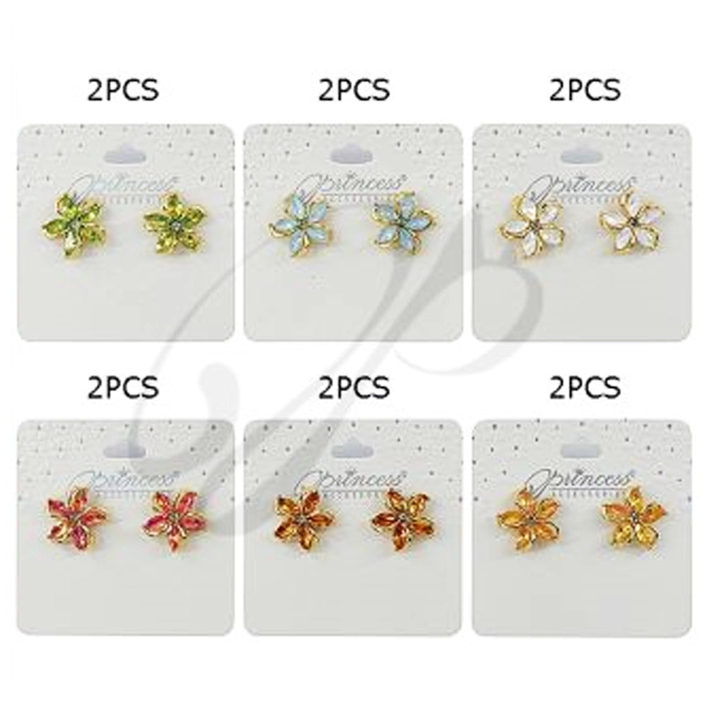 Bohemian Crystal Flower Stud Earrings - 2cm Sparkling Rhinestone Floral Petal Jewelry (ES-30218Y)