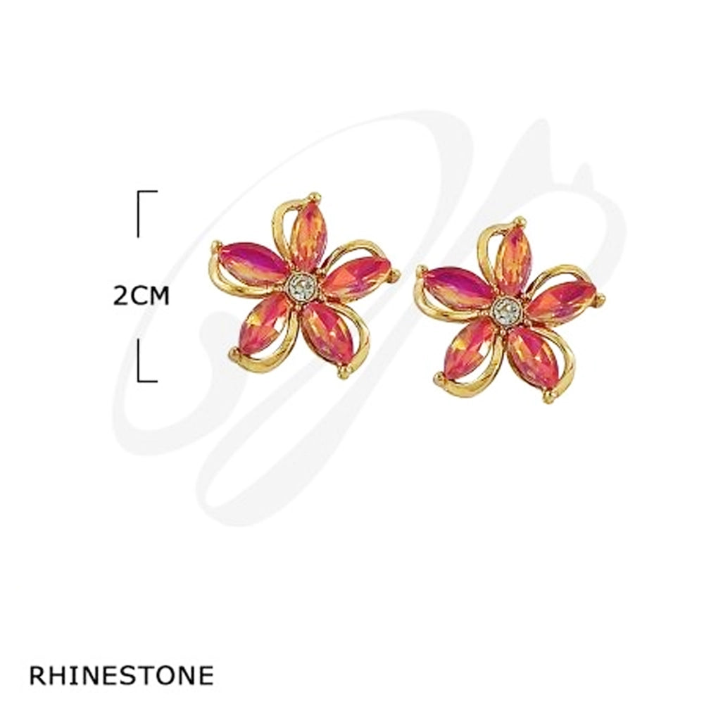 Bohemian Crystal Flower Stud Earrings - 2cm Sparkling Rhinestone Floral Petal Jewelry (ES-30218Y)