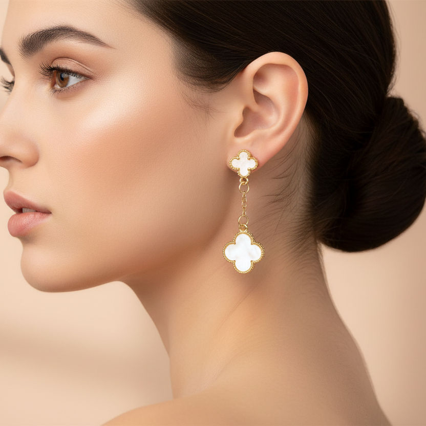 Elegant Four-Leaf Clover Dangle Earrings (ES-30225M)