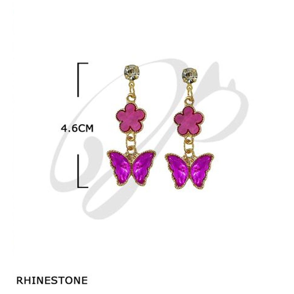 Butterfly & Flower Rhinestone Drop Earrings (ES-30228K)
