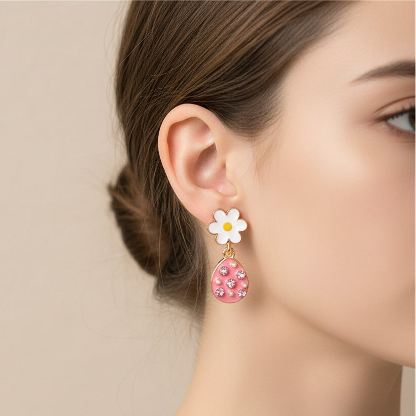 Daisy & Crystal Easter Egg Earring Set – 2-Pair Pack (ES-30232EA)