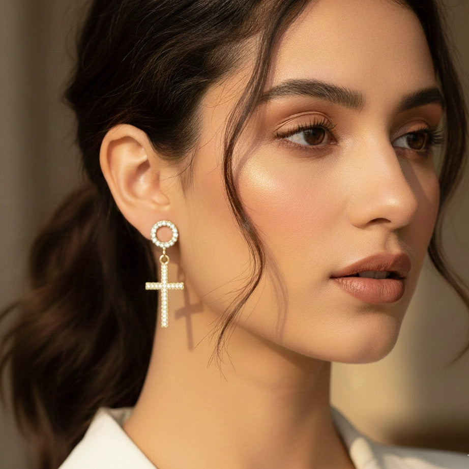 Crystal Cross Earrings (ES-50204GS)