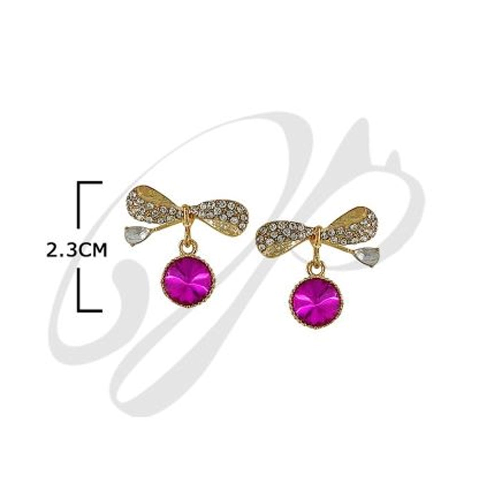 Charming 2.3cm Rhinestone Bow Drop Earrings