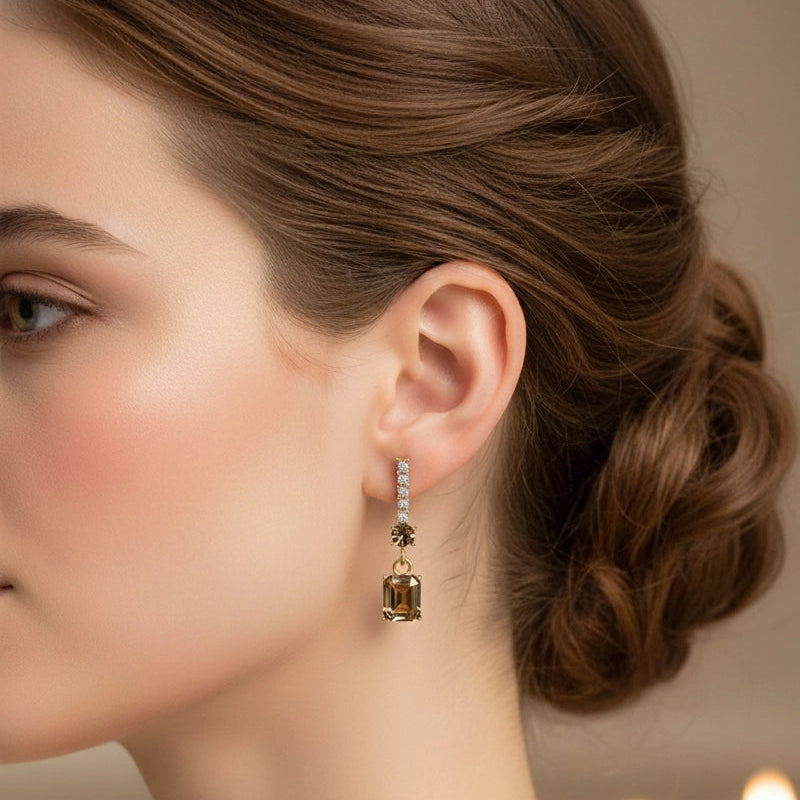 Elegant 3.5cm Rhinestone & Faceted Stone Drop Earrings