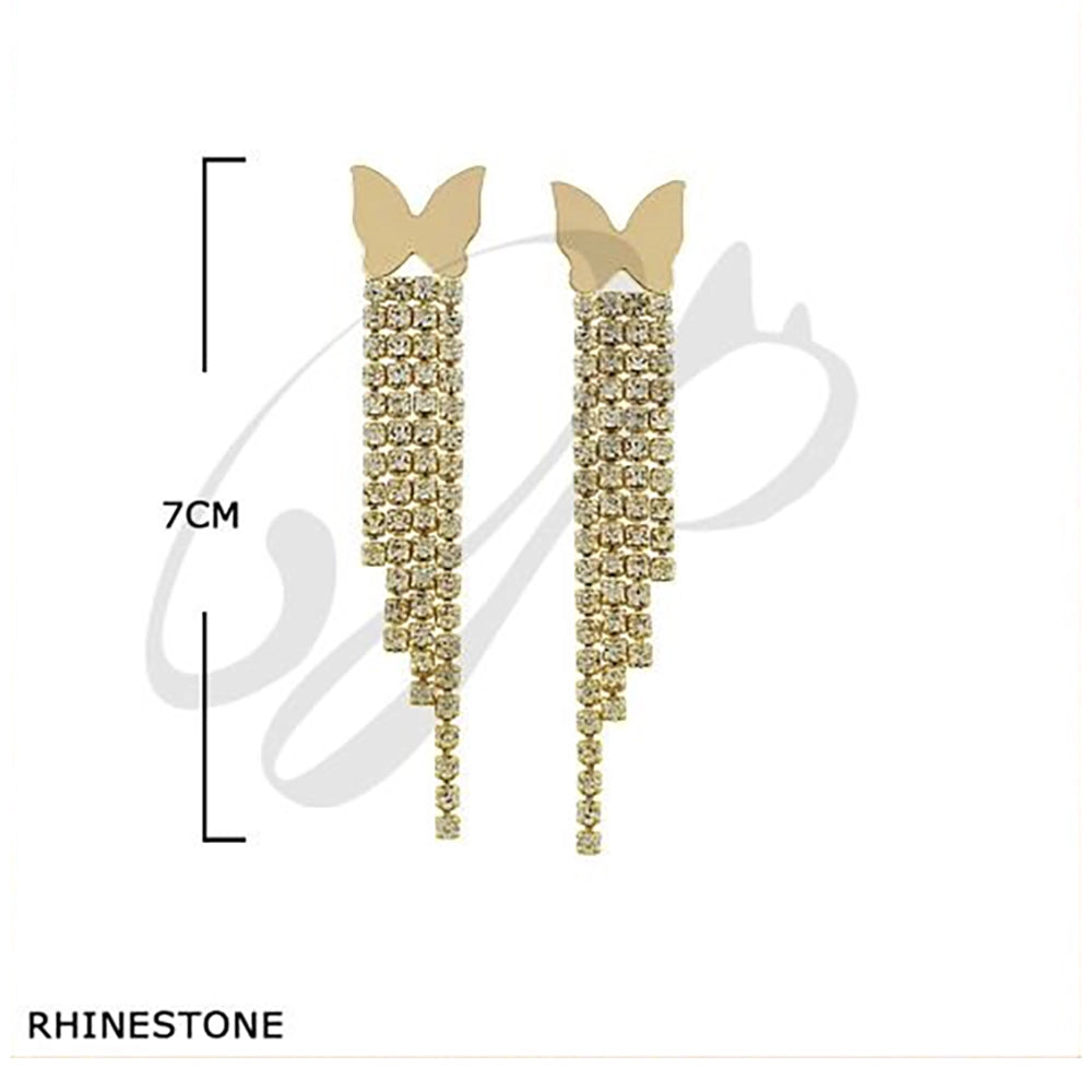 Rhinestone Butterfly Tassel Earrings (ES-70216GS)