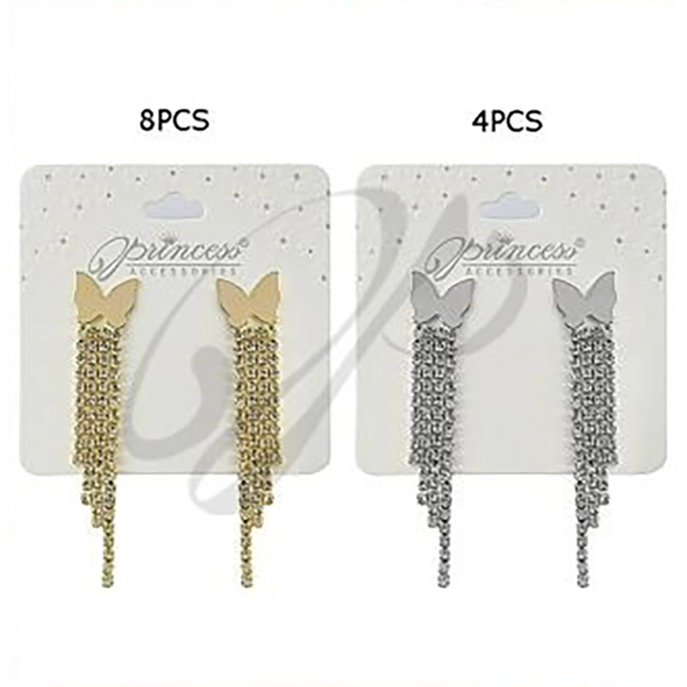Rhinestone Butterfly Tassel Earrings (ES-70216GS)