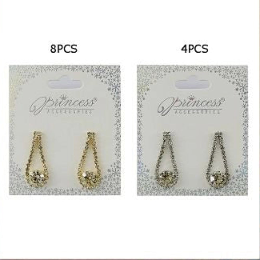 Elegant Teardrop Rhinestone Dangle Earrings - Gold & Silver Tone (ES-70222GS)