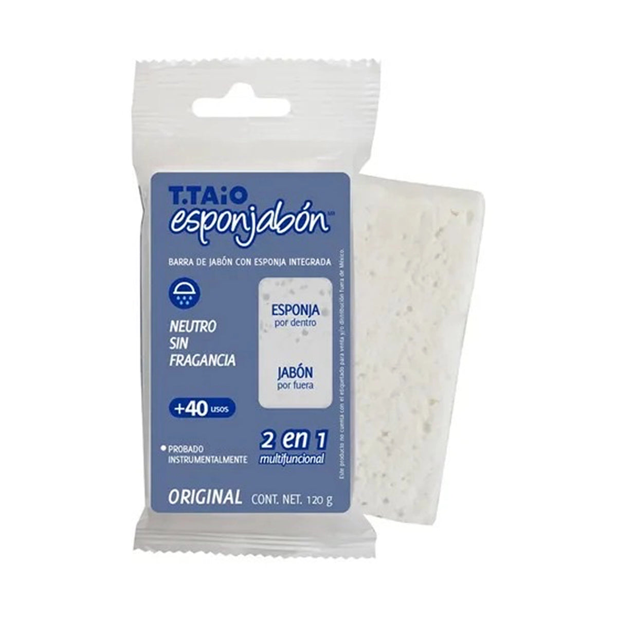 T.TAIO Esponjabón 2-in-1 Unscented Soap & Sponge Bar – Fragrance-Free Cleansing Body Soap, 120g